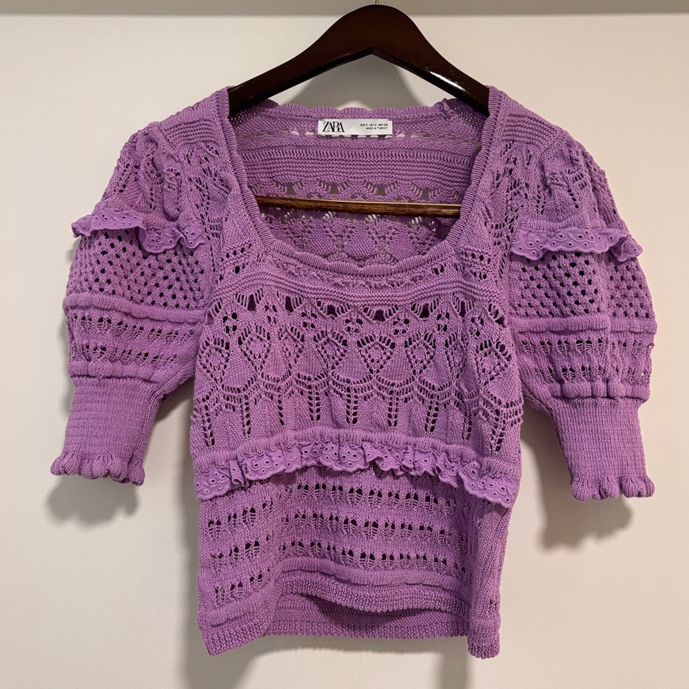 Zara Lavender Knit Top with Ruffle Details
